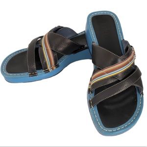 Indigo by Clarks Slide Sandals Turquoise Multicolor Leather Platform Buckle Sz 8